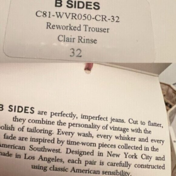 B Sides  Reworked Trouser - Clair Rinse   NEW 100% cotton   Made in USA Size 32 - Picture 9 of 16